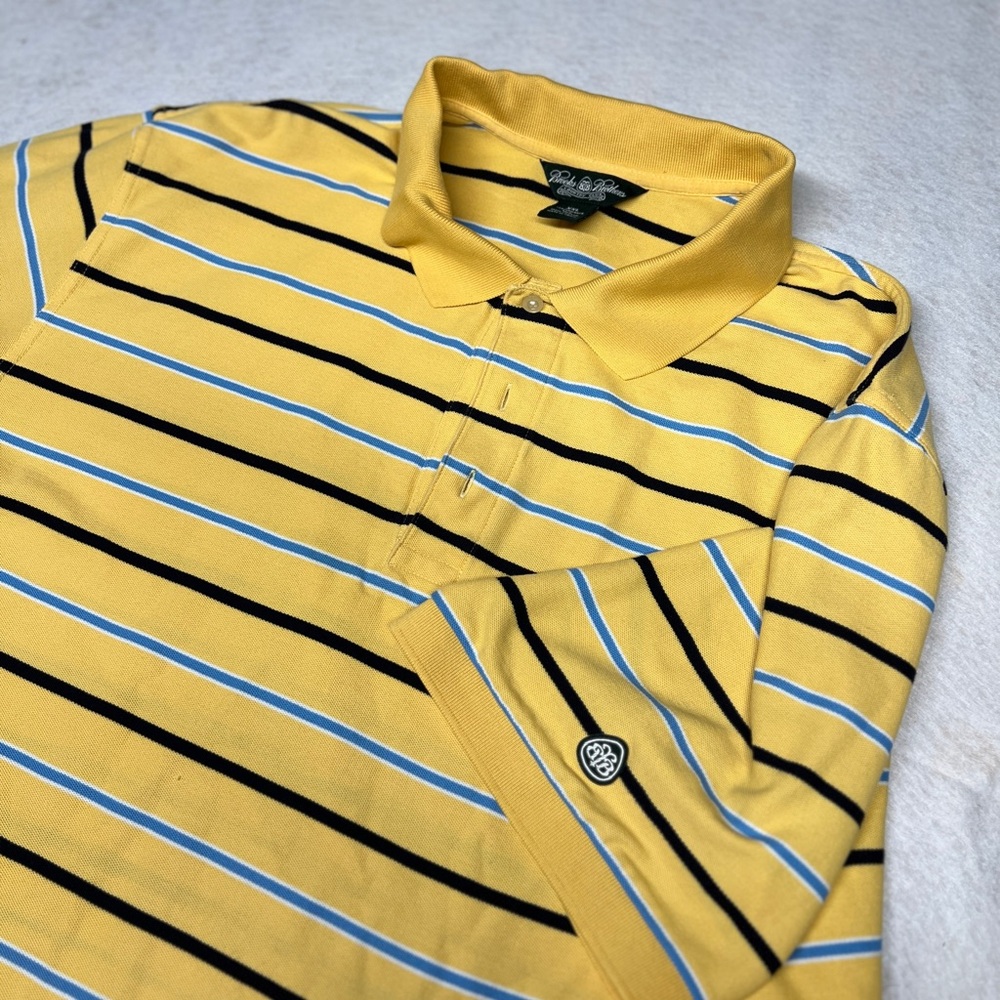 Brooks Brothers Men’s XXL Yellow &‎ Blue Striped Country Club Short Sleeve Polo
